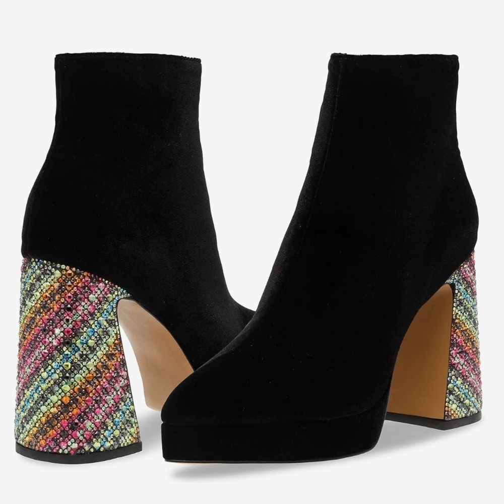 Betsey Johnson Black Boots with Colorful Heel